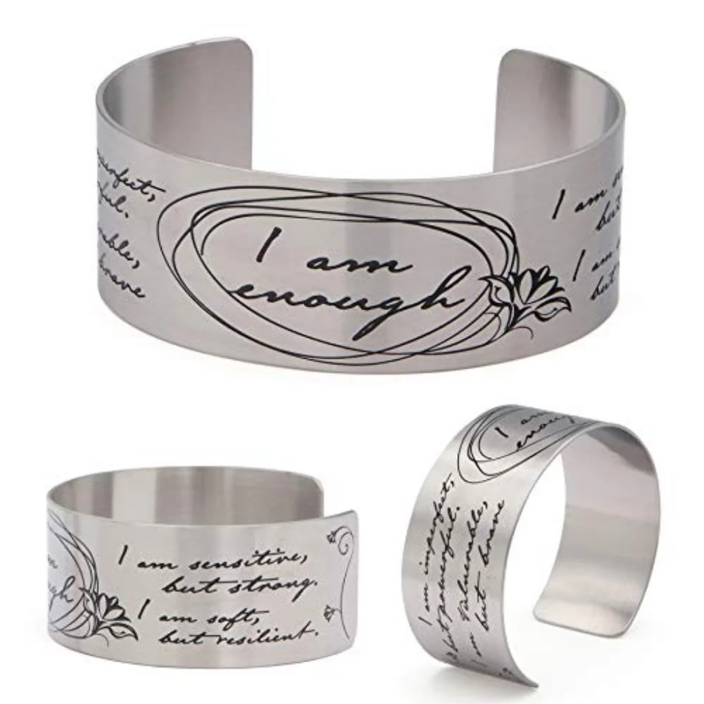 Wide Cuff Bracelet Inspirational Message Bracelet